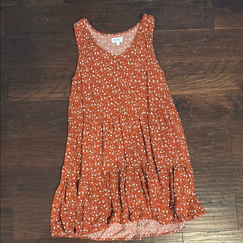 True Craft Orange and White Ruffled Tiered Sundress